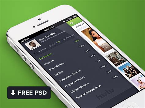 No photoshop or plugins needed! Hulu iPhone App Design PSD Template - Mockup Free Downloads