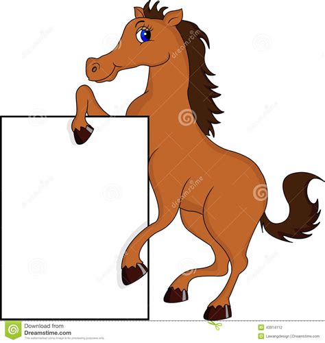 Cute Horse Cartoon With Blank Sign Stock Vector Image