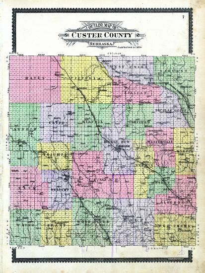 1904 Custer County Outline Map Nebraska United States Giclee Print