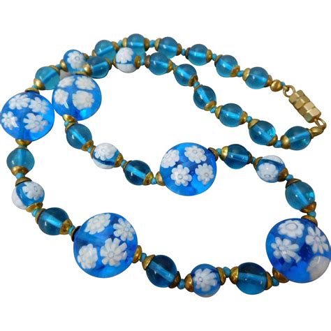 Vintage Italian Venetian Murano Blue Millefiori Art Glass Bead From The Marquette Gallery On