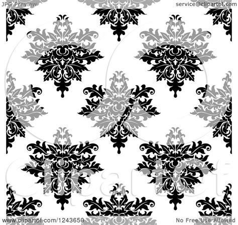 Clipart Of A Seamless Background Pattern Of Black And White Damask