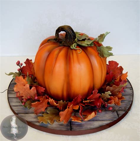 Pumpkin Cake For Fall All Leaves Berries And The Stem Are Gumpaste