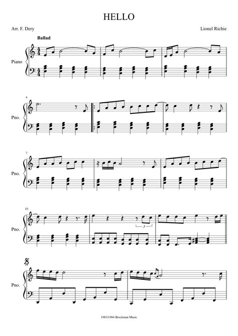 Hello Lionel Richie Sheet Music For Piano Download Free In Pdf Or Midi