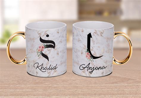 Personalised Couples Arabic Monogram Gift Name Mug | Islamic Wedding Marble Personalized mug