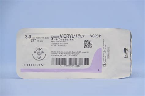 Ethicon Suture Vcp311h 3 0 Vicryl Plus Antibacterial Violet 27 Sh