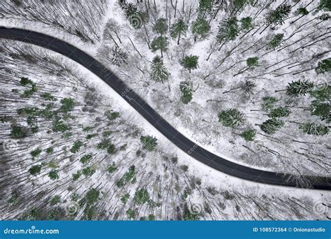 Winter Aerial View Of Road In Forest Stock Photo Image Of Scenic