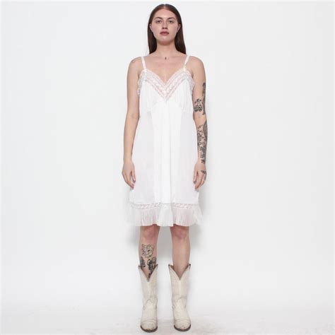 Vintage Bright White Ethereal Pleated Hem Slip Dress Depop
