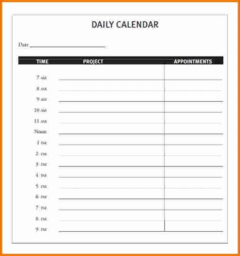 Daily Calendar Template Template Business