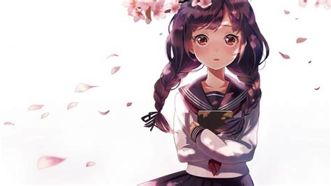 Cute Japanese Anime Girl Cherry Pigtail Uniforms Books Wallpaper Other Wallpaper Better