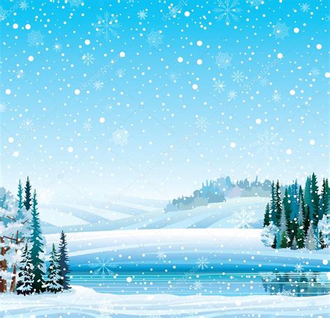 Winter Landscape With Frozen Lake And Forest — Stock Vector © Natuska