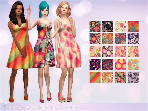 The Best Summer Flavor Dress By Aveirasims Clothes Dresses Sims 4