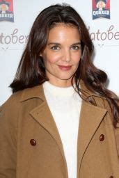 Katie Holmes In Burgundy Leather Skirt Quaker Oatober Campaign