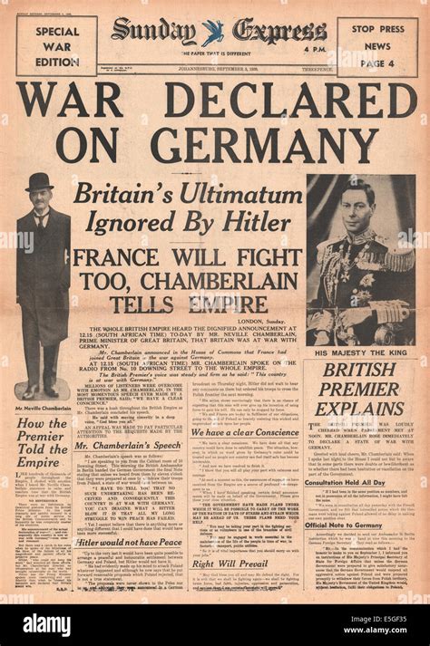 1939 Sunday Express Johannesburg Front Page Reporting The Declaration