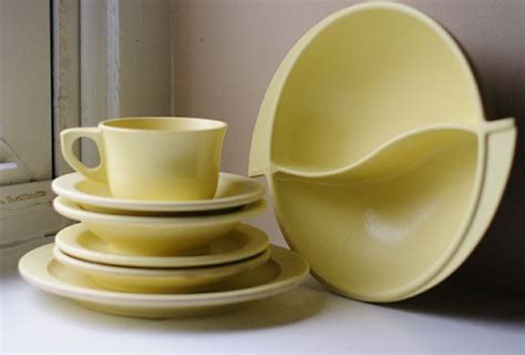 Vintage Yellow Boonton Set Of A Cup Dishes Small Bowls Divided Serving Bowl Https