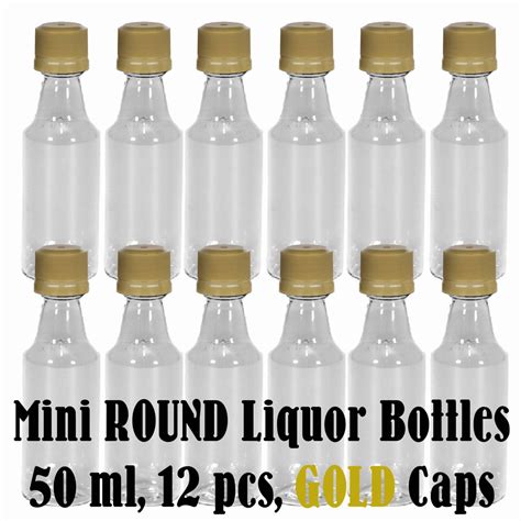 Mini Round Plastic Alcohol 50ml Liquor Bottle Shots Gold