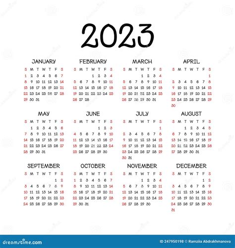 Calendar 2023 Year English Vector Square Wall Or Pocket Calender