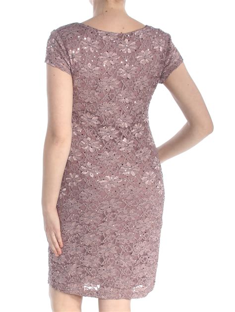 Connected Apparel Womens Pink Lace Sequined Sheath Evening Dress