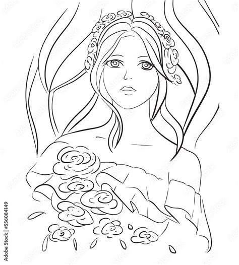 Beautiful Cartoon Smiling Girl Portrait Coloring Book Portrait Of A