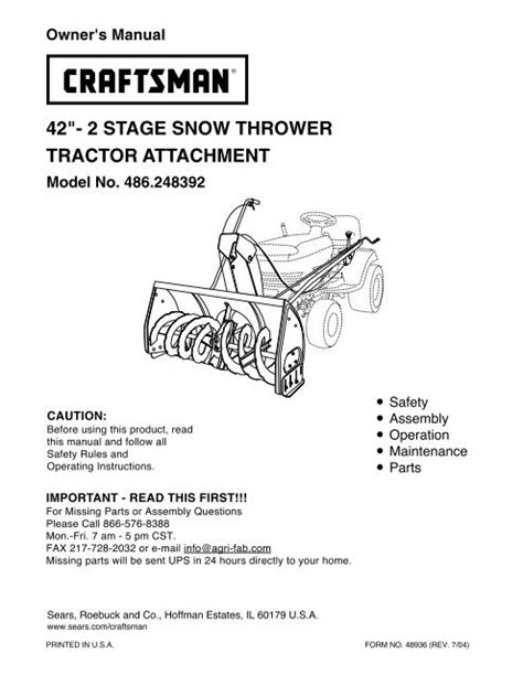 Tractor Attachment 42 2 Stage Snow Thrower Sears