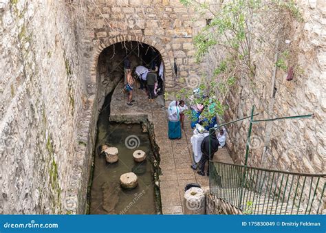 Visitors Bathe In The Pool Of Siloam In Silwan The Arab Suburb Of