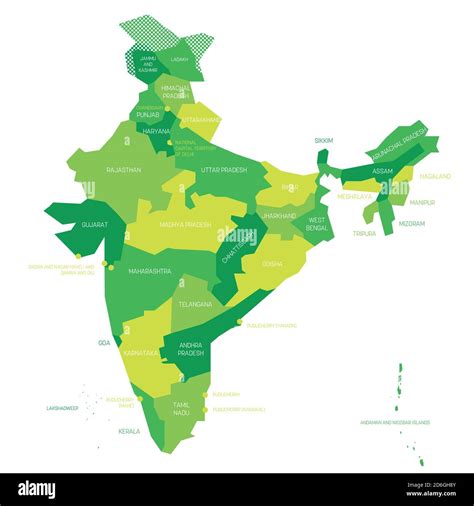 Green Political Map Of India Administrative Divisions States And