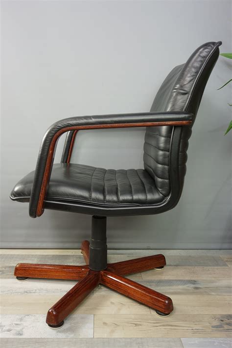 Vintage Swivel Office Chair In Wood And Leather 1960s Design Market