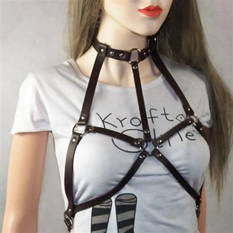 buy gothic suspender women leather harness sexy punk cross sculpting body waist