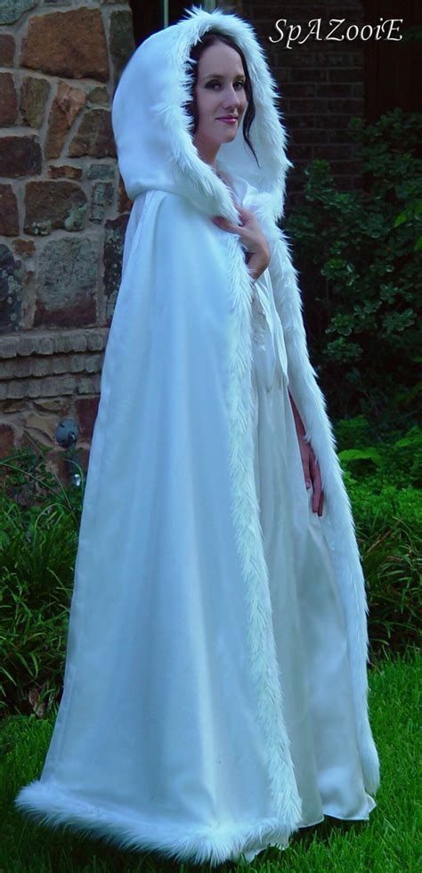 White Fur Trim Satin Cloak Wedding Renaissance Bridal Full Etsy