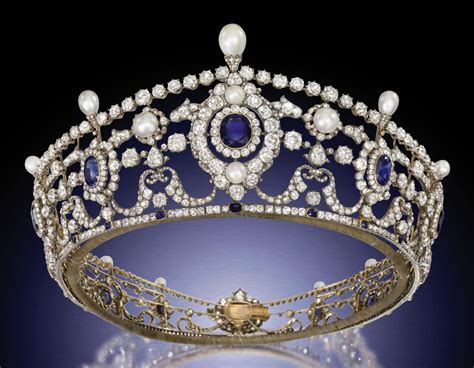 The Portland Antique Sapphire Diamond And Natural Pearl Tiara