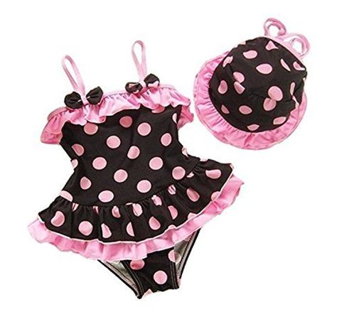 Baby Girls Polka Dot Bow Kids Girl Swimsuit And Hat 2pcs Swimwear
