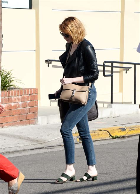 Emma Stone In Jeans And Leather Jacket