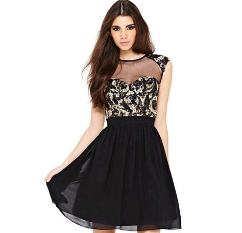 black sequin short chiffon party dress with illusion sweetheart neckline on luulla