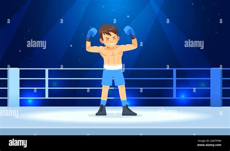 The Boy Champion Boxer Enjoys His Victory In The Ring Lights