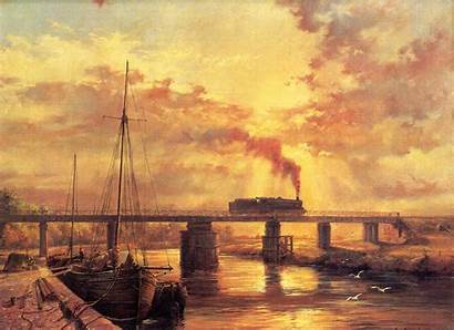 Railway Lancashire West Paintings Painting Train Bridge