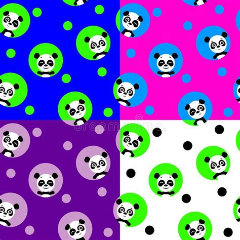 Cute Panda Seamless Pattern Hand Drawn On Blue Background With Hearts