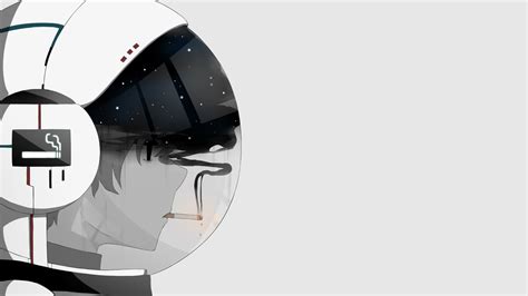 Space Suit Black Eyes Anime Boys Cigarettes Helmet Smoke Smoking 2560x1440 Wallpaper