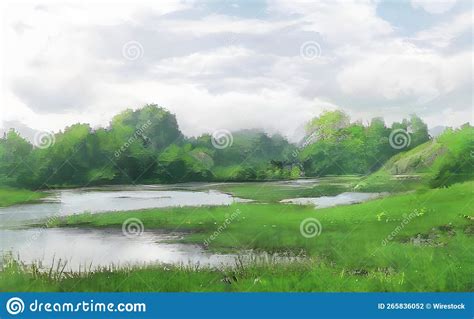 Illustration Of A Lake With Forests Stock Illustration Illustration