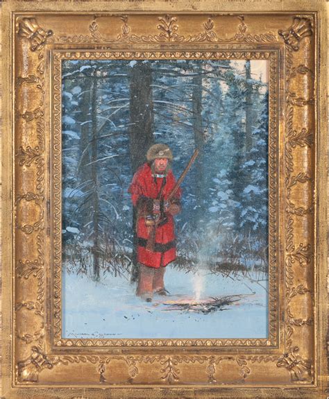 Michael Coleman B 1946 Untitled Indian By Campfire Oil On Board 12