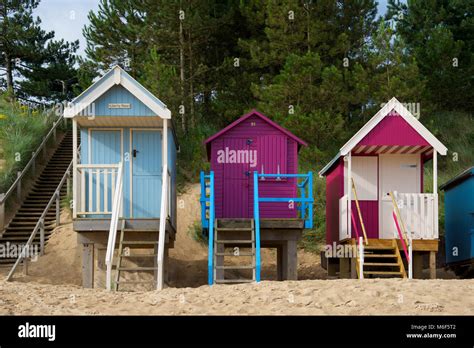 Brightly Coloured Beach Huts At Wells Next The Sea Norfolk England