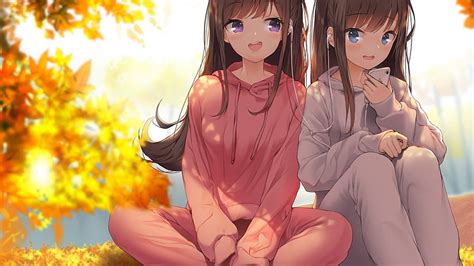 2560x1440 Anime Girls Brown Hair Autumn Smiling For Imac 27 Inch