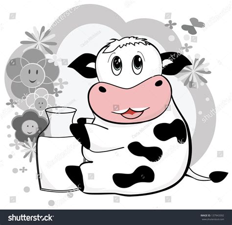 Cute Cow Drinking Milk Vector 137943392 Shutterstock
