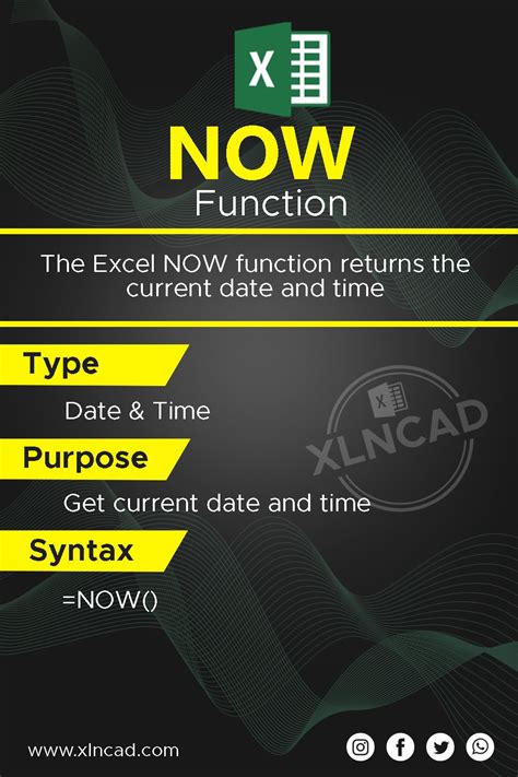 The Excel Now Function Returns The Current Date And Time Syntax Excel