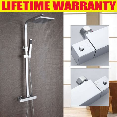 Thermostatic Bar Shower Mixer Square Chrome Bathroom Exposed Twin Head