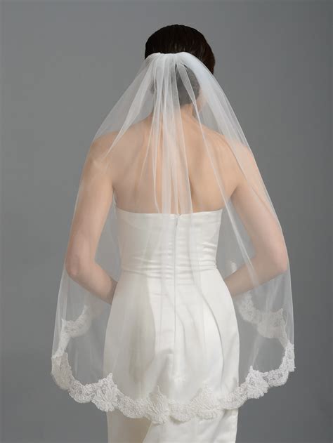 Ivory Elbow Alencon Lace Wedding Veil V049 V049