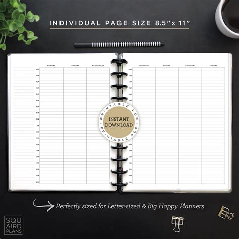 Undated Weekly Planner Printable Hourly Vertical Layout Etsy