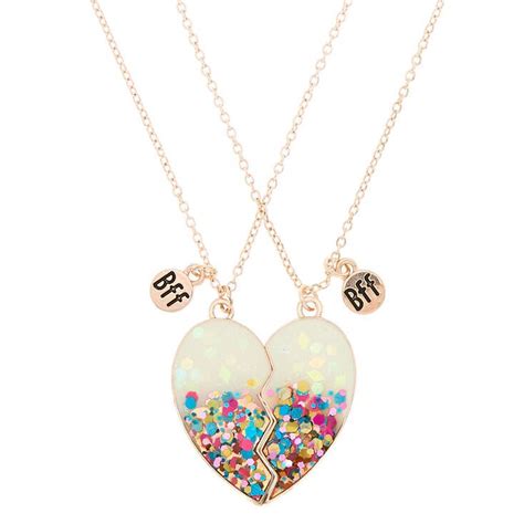 Claires Best Friends Confetti Dipped Heart Pendant Necklaces White 2 Pack Friend Necklaces