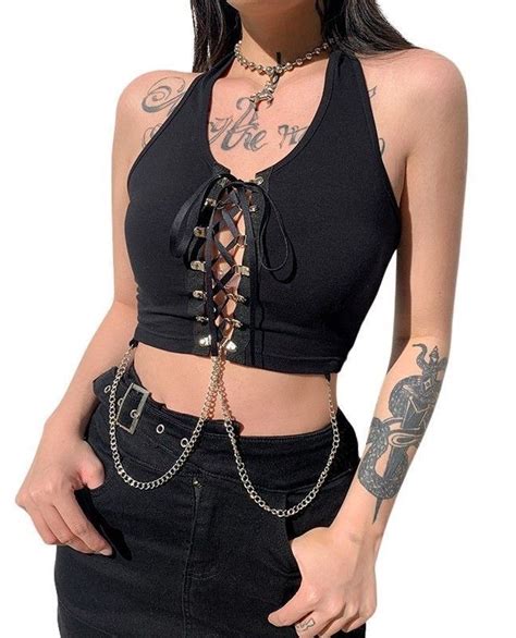 Lace Up Tank Top With Metal Chains In 2021 Lace Up Tank Top Tank Tops Fashion