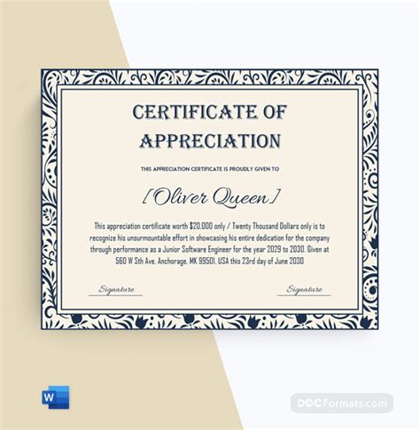 Certificate Of Appreciation Template For Best Employee 1655 Doc