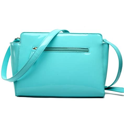 L1506 Miss Lulu Patent Leather Look Studded Cross Body Bag Blue