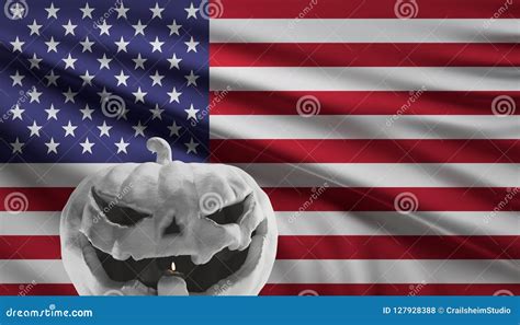 Halloween Pumpkin Flag Of America 3d Illustration Stock Illustration